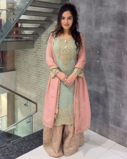 Adorable Green Pure Georgette With Sequence Work Plazo Suit With Dupatta