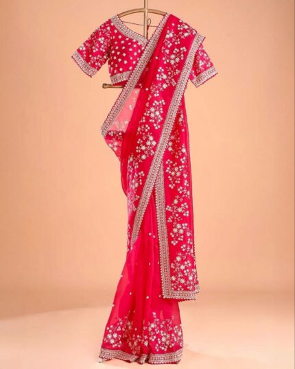 Adorable Red and Purple Taby Silk With Sequence Work Saree