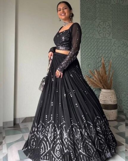 Alluring Black Heavy Georgette Sequence Work lehenga choli With Dupatta