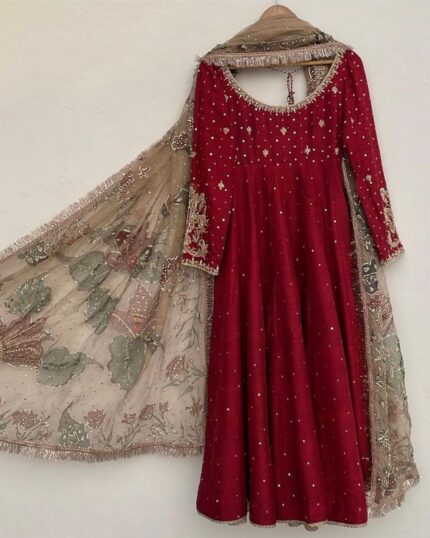 Alluring Maroon Chinon Silk With Sequence Work Gown Suit With Dupatta