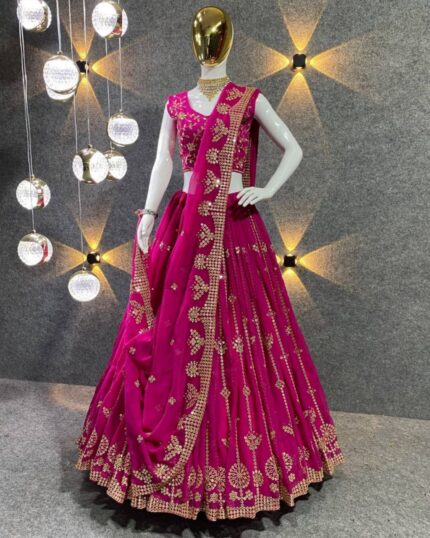 Alluring Red & Rani Heavy Georgette Embroidery Work lehenga choli With Dupatta