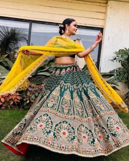 Aromatic Green Heavy Embroidery Work Designer Lehenga Choli