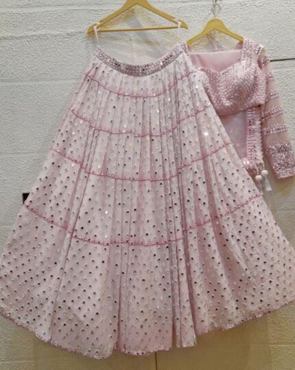 Attractive Baby Pink Heavy Georgette Embroidery & Zari Work Lehenga Choli With Dupatta