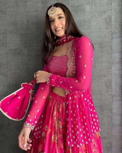 Attractive Magenta Pink Flower Printed Lehenga Choli With Shrug