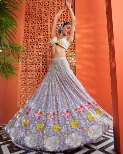 Attractive Multi Colour Party Wear Lucknowi Work Lehenga Choli With Net Dupatta