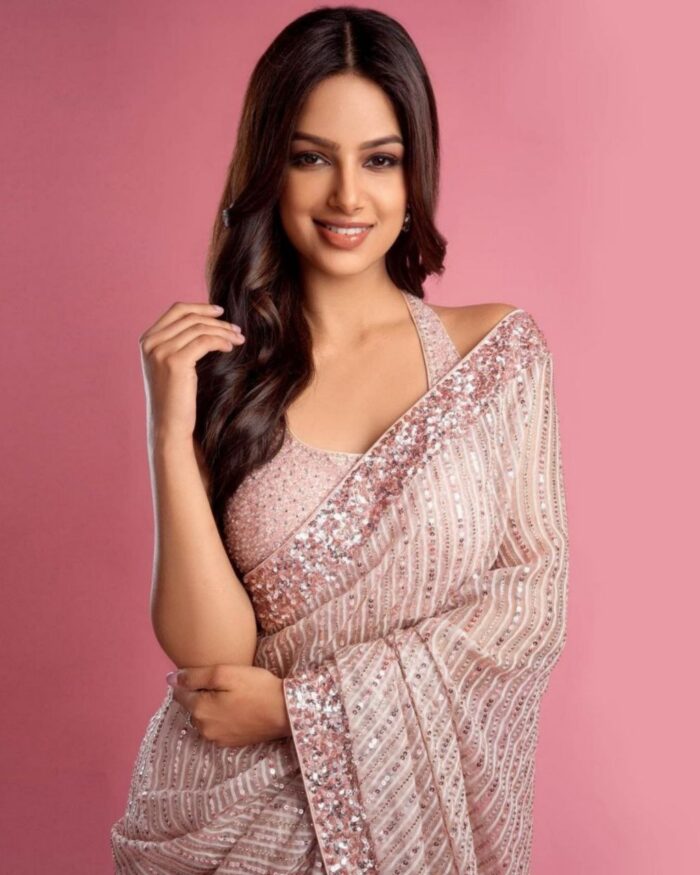 Baby Pink Georgette Sequence Embroidery Work Saree With Blouse