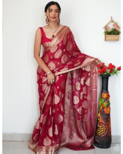 Banarsi Premium Soft cotton Silk Zari Work Saree With Blouse