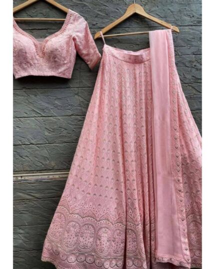 Beautiful Baby Pink Heavy Georgette Embroidery Work Lahenga Choli With Dupatta