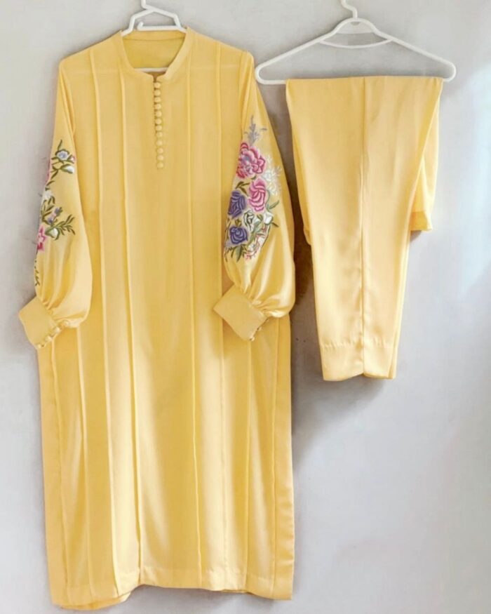 Beautiful Baby Yellow Pure Georgette Embroidery Work Pant Suit With Dupatta