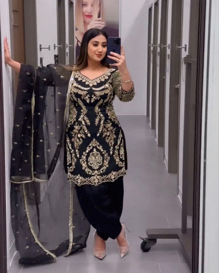 Beautiful Black Faux Georgette Embroidery Work Salwar Suit With Dupatta