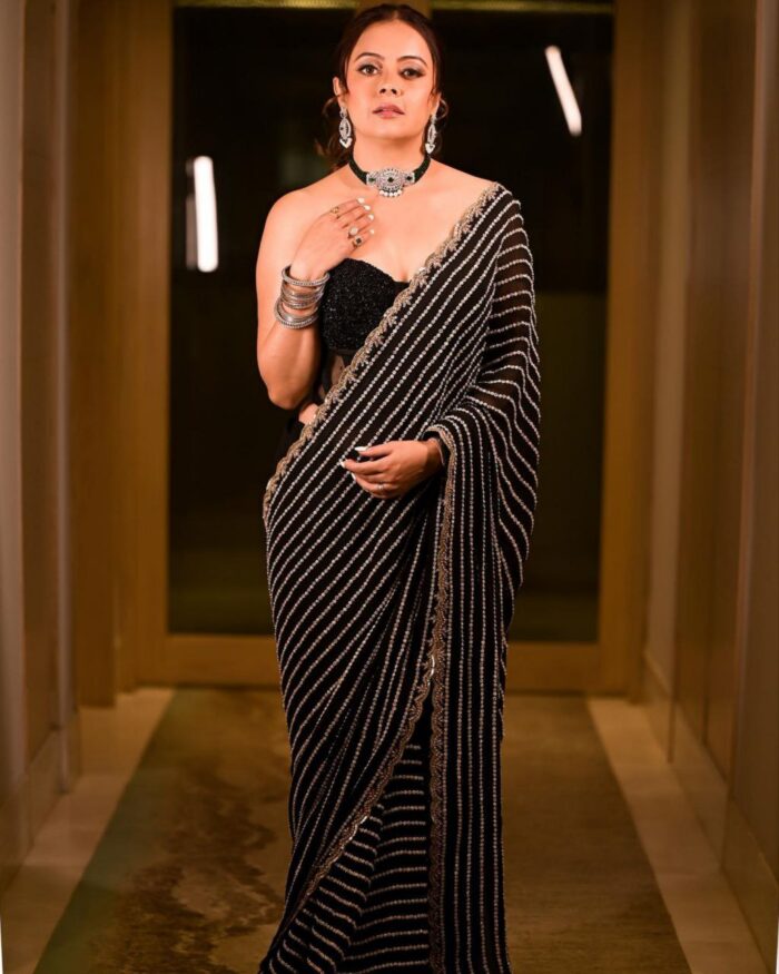 Beautiful Black Faux Georgette Sequence Work Saree With Blouse