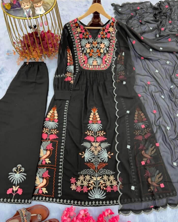 Beautiful Black Heavy Georgette Mirror Work Salwar Suit With Dupatta