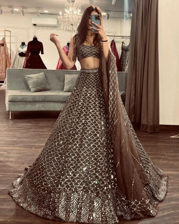 Beautiful Copper Brown Soft Net Sequence Work Lahenga Choli With Dupatta