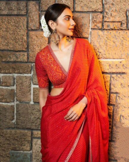 Beautiful Georgette Silk Digital Print Embroidery Work Saree With Blouse