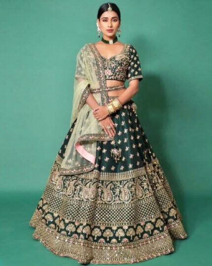 Beautiful Green Malai Satin Silk Sequence Work Lehenga Choli With Dupatta