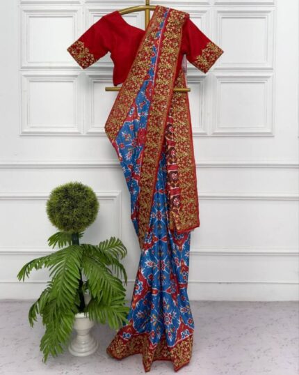 Beautiful Heavy Vichitra Silk Sequence Work Saree With Blouse