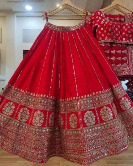 Beautiful Hot Red Faux Georgette Embroidery Work Lehenga Choli With Dupatta