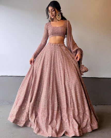 Beautiful Lavender Heavy Georgette Embroidery Work Lahenga Choli With Dupatta