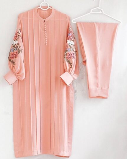 Beautiful Light Peach Pure Georgette Embroidery Work Pant Suit With Dupatta