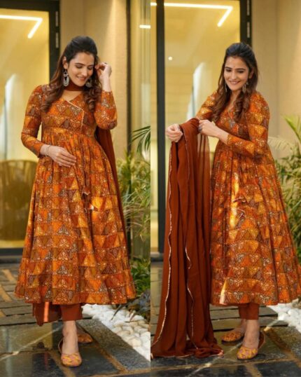 Beautiful Multi Chiffon Digital Print Anarkali Suit With Dupatta