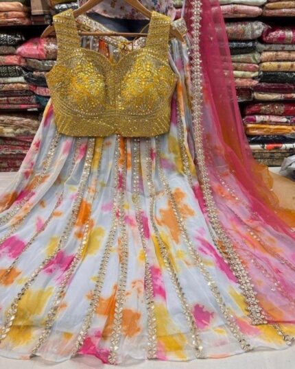 Beautiful Multi-colour Georgette Embroidery Work Lehenga Choli With Dupatta