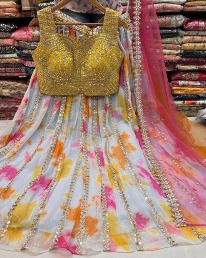 Beautiful Multi-colour Georgette Embroidery Work Lehenga Choli With Dupatta