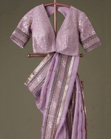 Beautiful Onion Pink Soft Georgette Embroidery Work Saree With Blouse