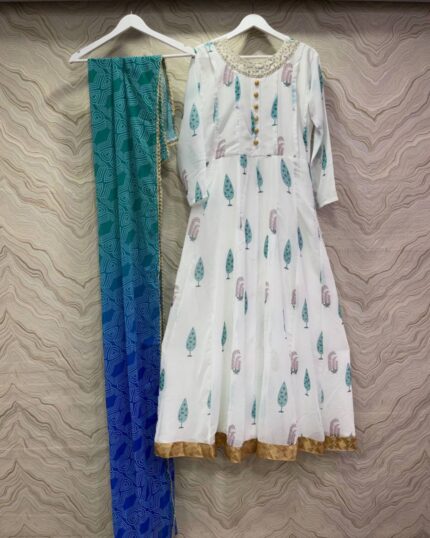 Beautiful Pure Georgette Digital Printed Gown & Lace Work With Multi Dupatta