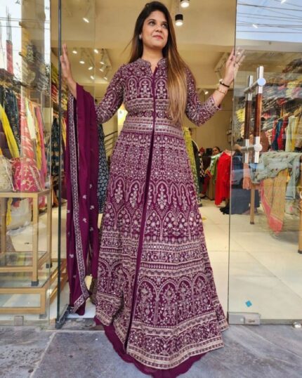 Beautiful Purple Heavy Georgette Zari Work Lehenga Choli With Dupatta