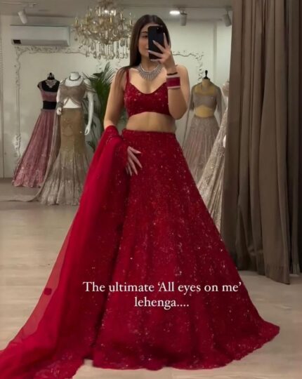 Beautiful Red Chinon Silk With Fancy Sequence Work Lehenga Choli With Dupatta