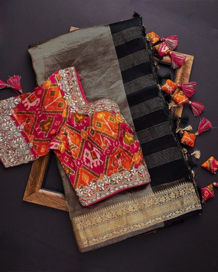 Black Soft Silk Jacquard Work Saree With Blouse