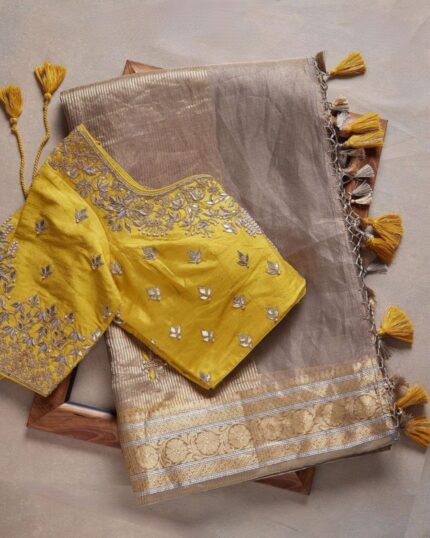 Brown Soft Silk Jacquard Work Saree With Blouse