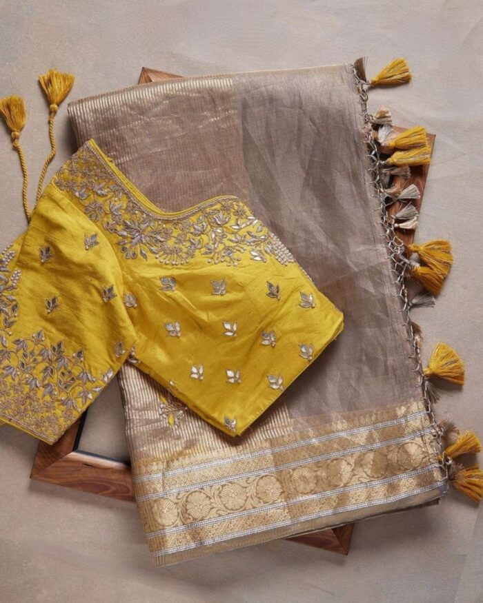 Brown Soft Silk Jacquard Work Saree With Blouse
