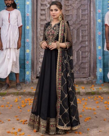 Casual Black Georgette Embroidery Work Anarkali Gown With Dupatta