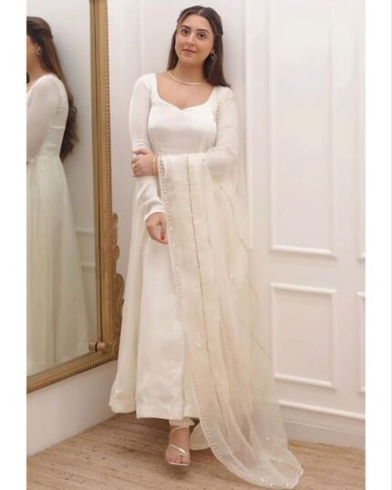 Casual Cream Heavy Georgette Embroidery Work Anarkali Suit With Dupatta