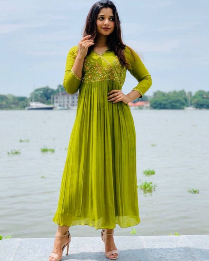 Casual Georgette Embroidery Work Gown