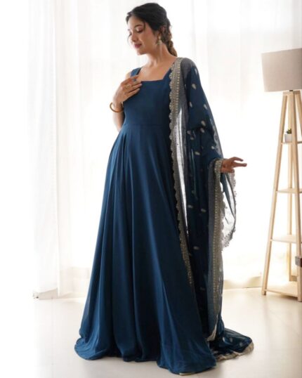 Casual Morpinch Georgette Embroidery Work Anarkali Gown With Dupatta