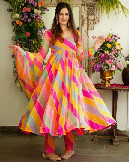 Casual Multi Georgette Multi Printed Anarkali Suit With Dupatta