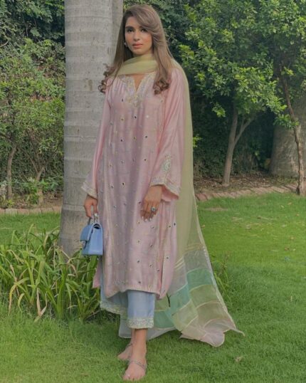 Casual Pink Heavy Parampara Silk Embroidery Work Pakistani Suit With Dupatta