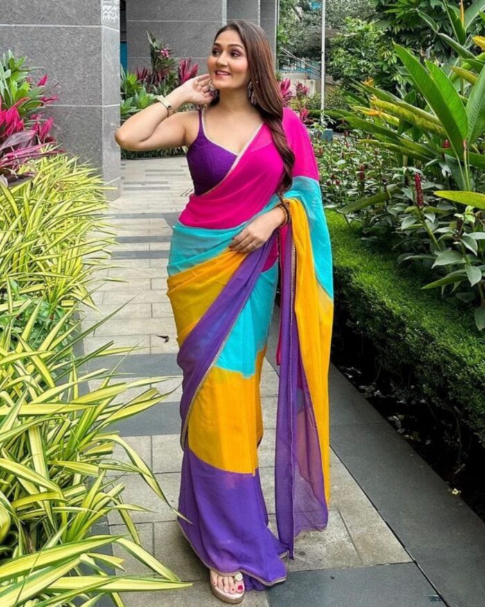 Casual Pink Pure Georgette Multi Printed Saree With Blouse