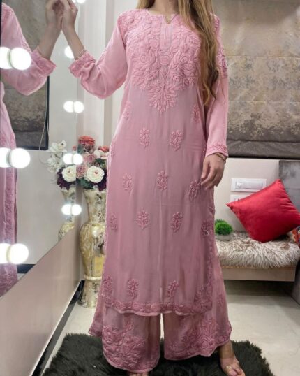Casual Rayon Cotton Embroidery Work Palazo Suit With Dupatta