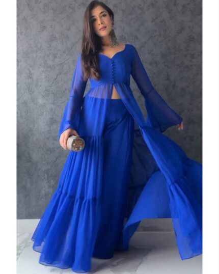 Casual Royal Blue Pure Georgette Anarkali Suit With Palazo