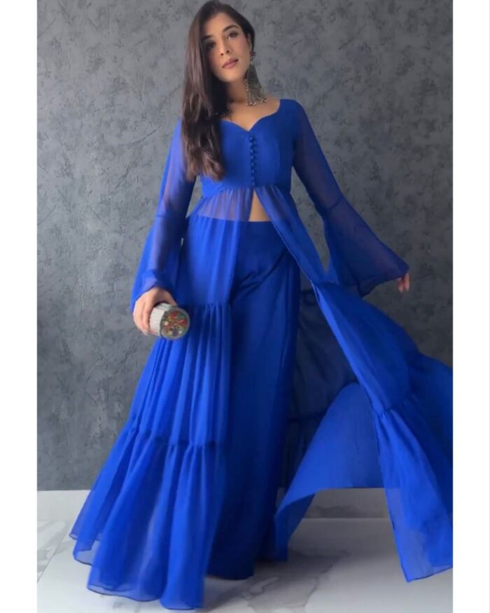 Casual Royal Blue Pure Georgette Anarkali Suit With Palazo