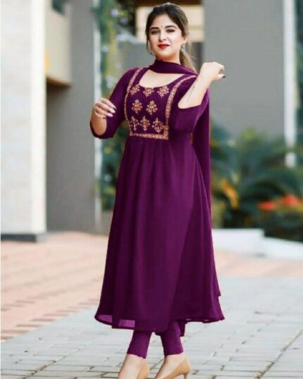 Casual Wine Georgette Anarkali Suit With Dupatta