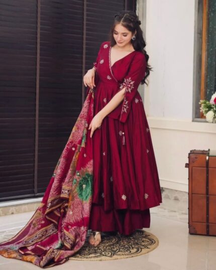 Chinon Silk With Sequence Work Anarkali Suit With Dupatta