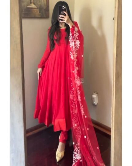 Classy Gajri Pure Georgette Anarkali Suit With Designer Dupatta