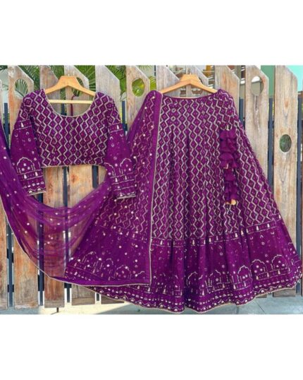 Classy Purple Heavy Georgette Embroidery Work Lahenga Choli With Dupatta