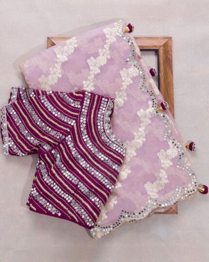 Demanding Embroidery Cut Work Border Saree With Blouse