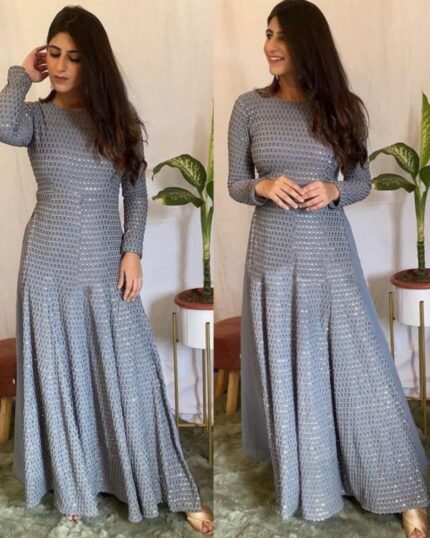 Demanding Grey Georgette Long Anarkali Gown