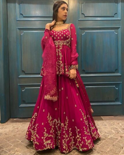 Designer Hot Pink Georgette Silk Sequence Embroidery Work Lehenga Choli